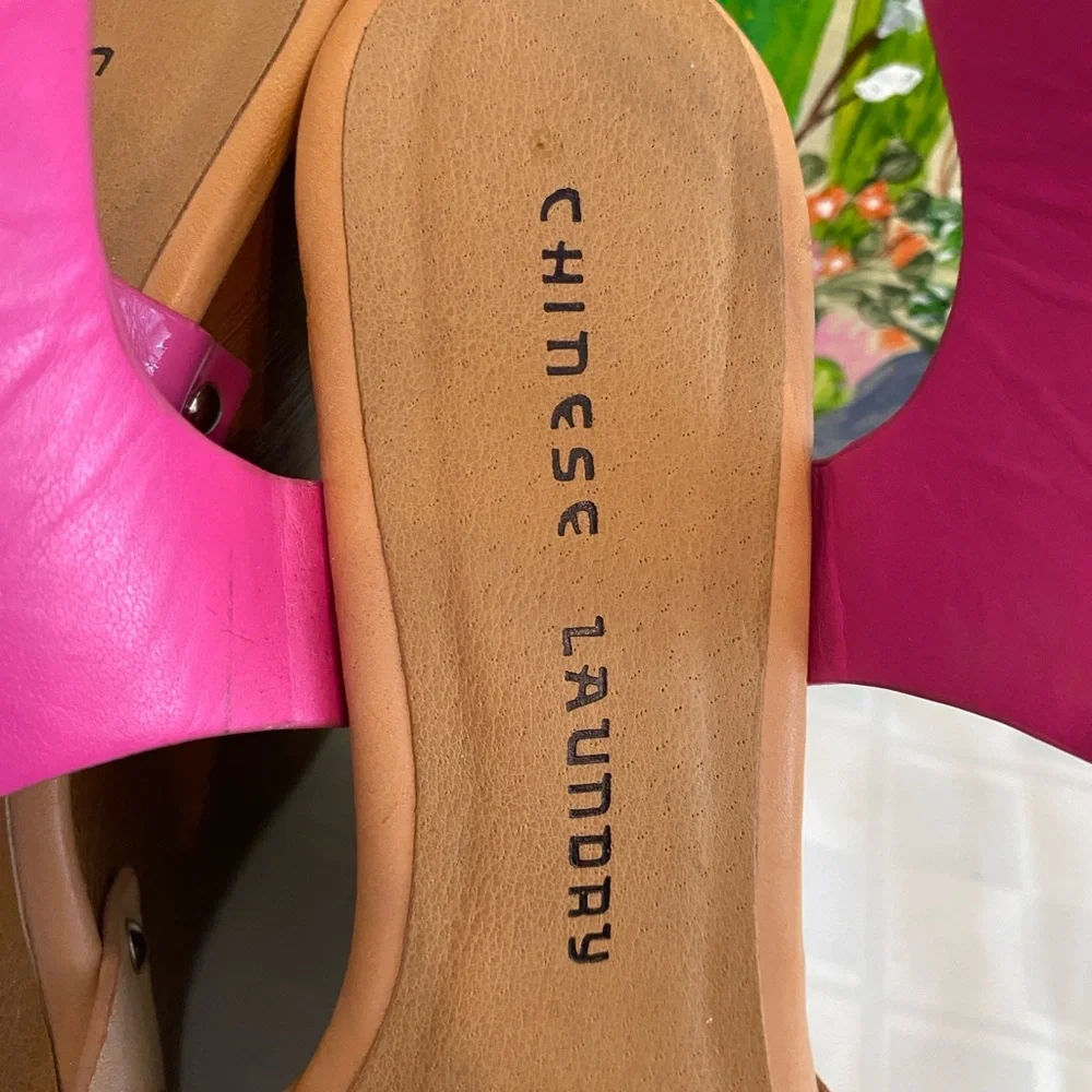 Chinese Laundry, Jungle Gym, Leather Platform Wedge Sandals, Pink/Tan, W Size 7 - Picture 14 of 16